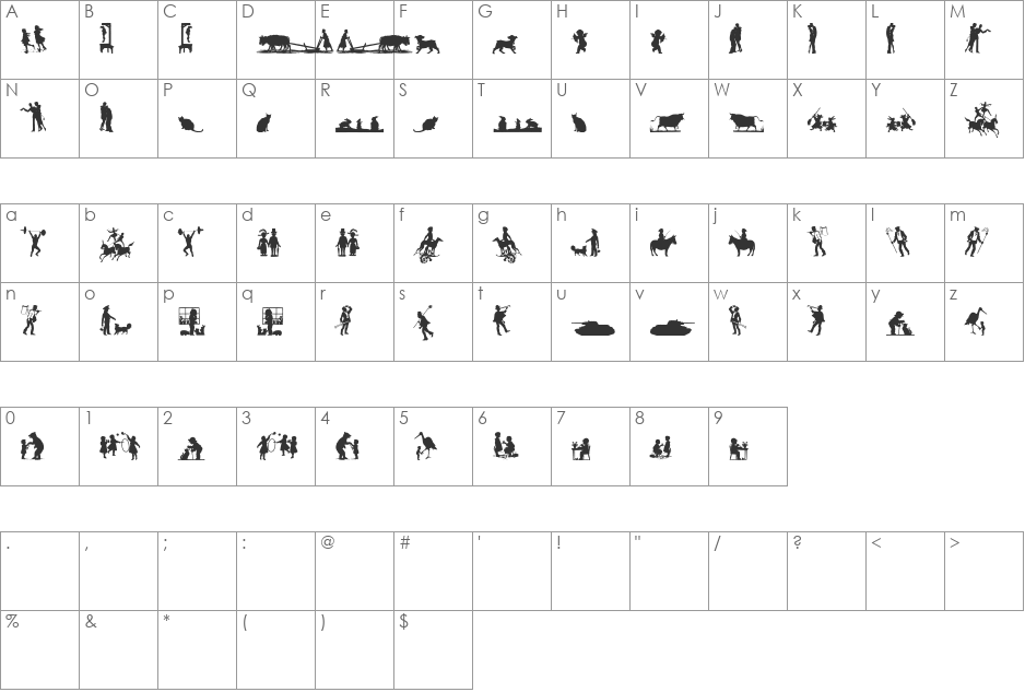 Mixed Silhouettes Five font character map preview