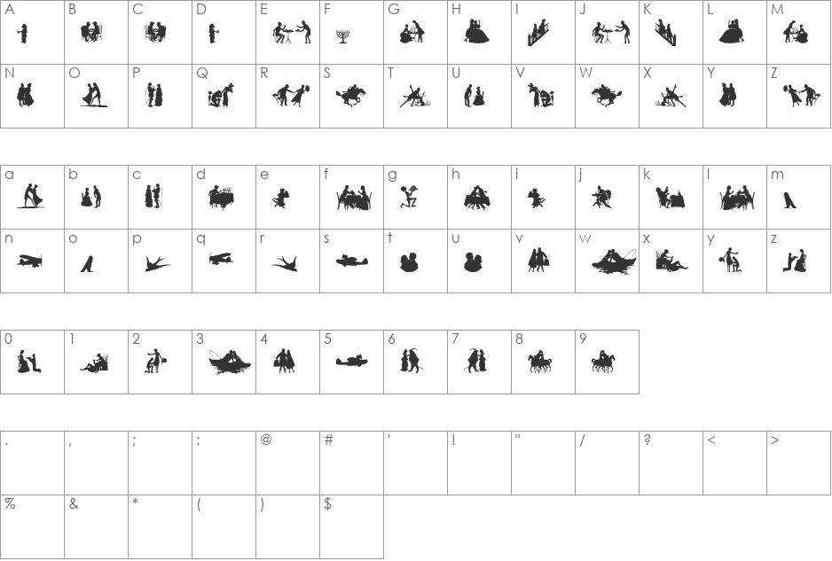 Mixed Silhouettes Free font character map preview