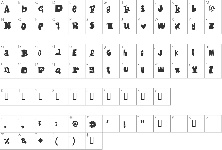 Mixed up font character map preview