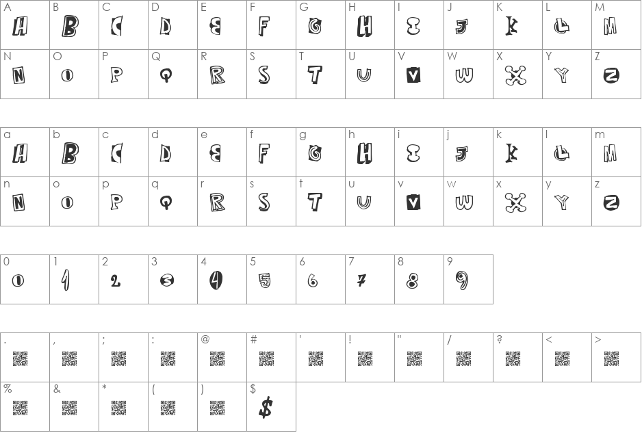 MixedThirty font character map preview