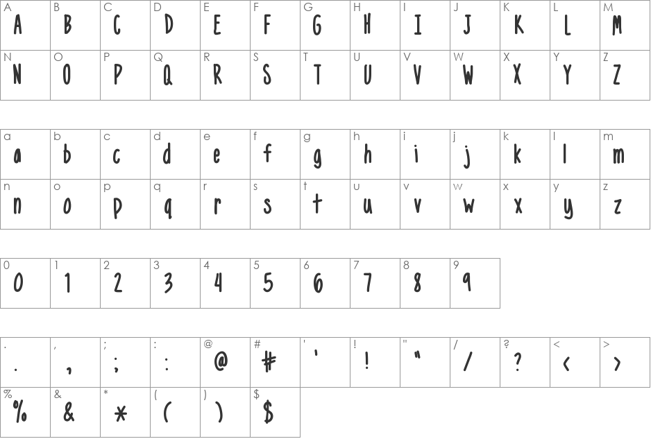 MixNarrow font character map preview