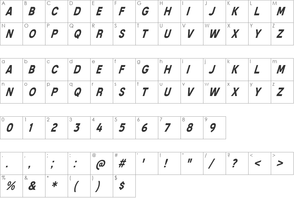 Mixolydian Titling font character map preview