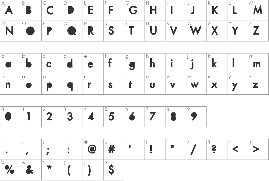 MixPunchOut font character map preview