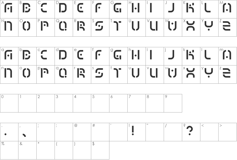 MIZU font character map preview