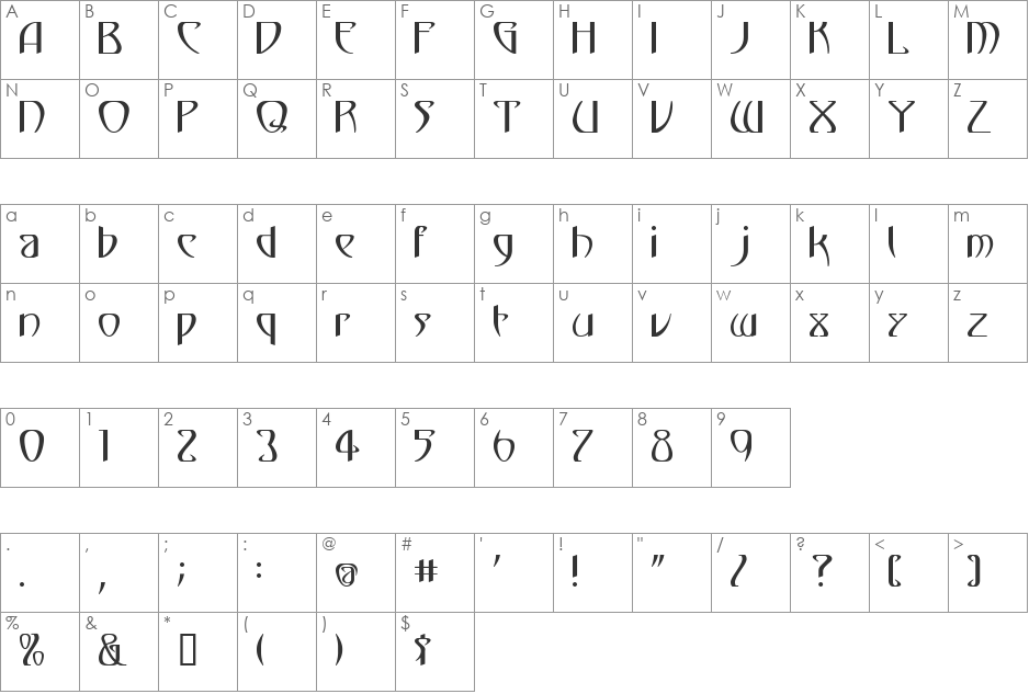 Mizu font character map preview