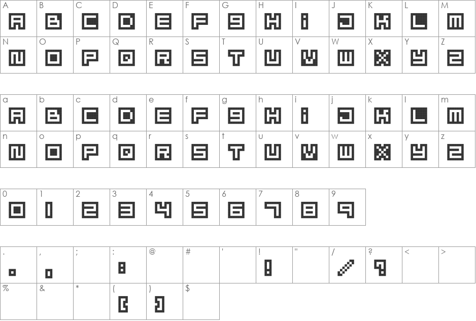 MizuFontAlphabet font character map preview