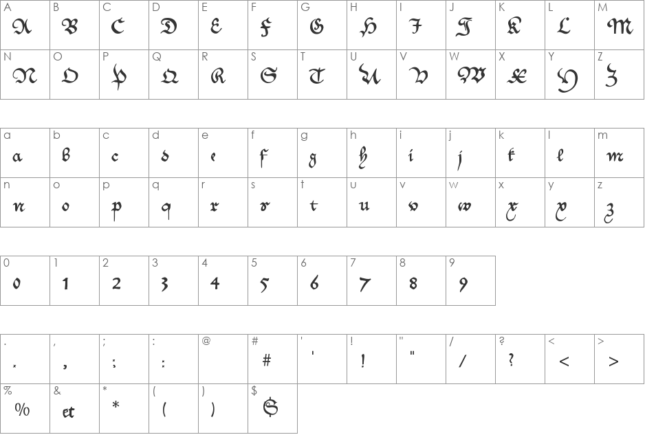 MKantzley font character map preview