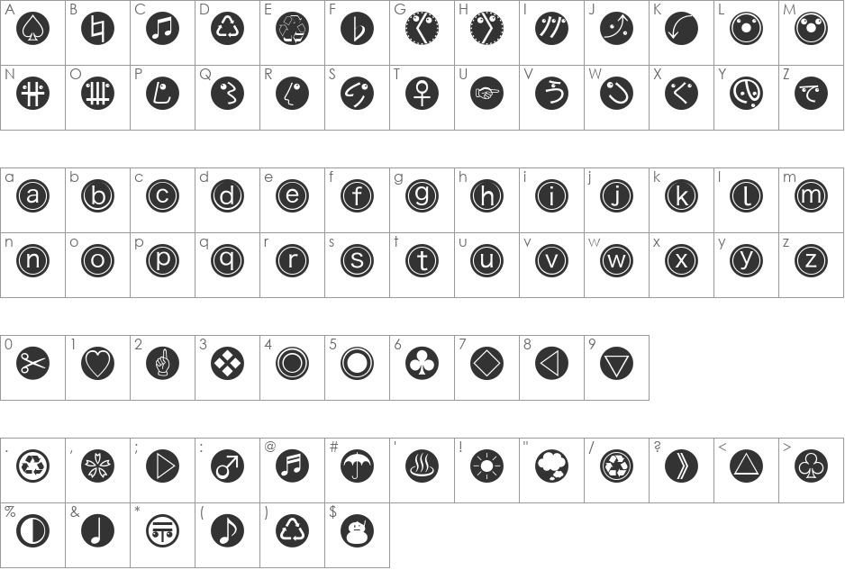 MKBats font character map preview