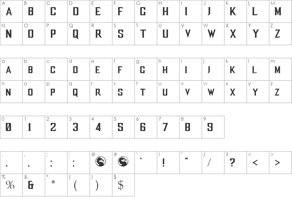 MKX Title font character map preview