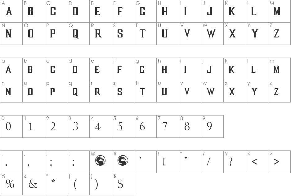 MKX Title font character map preview