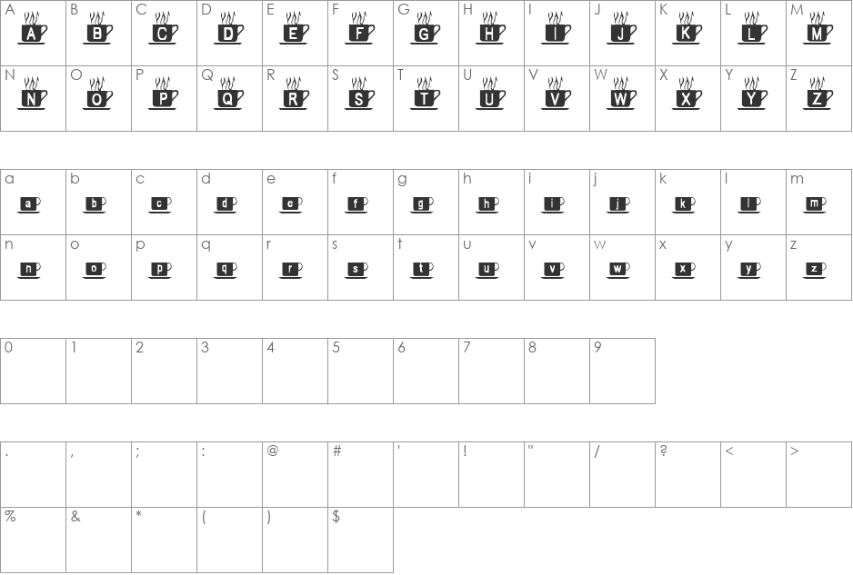 Mmmm Coffee font character map preview