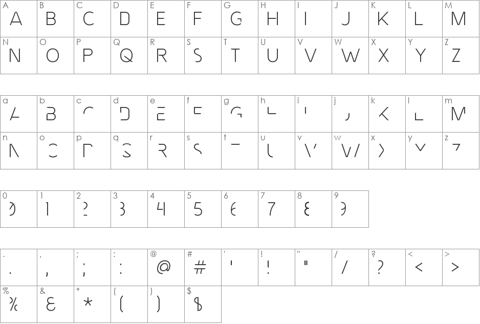 MNML FNT font character map preview