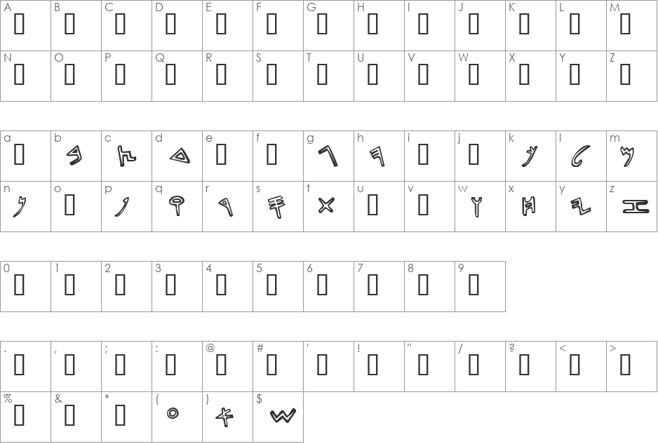 Moabite font character map preview
