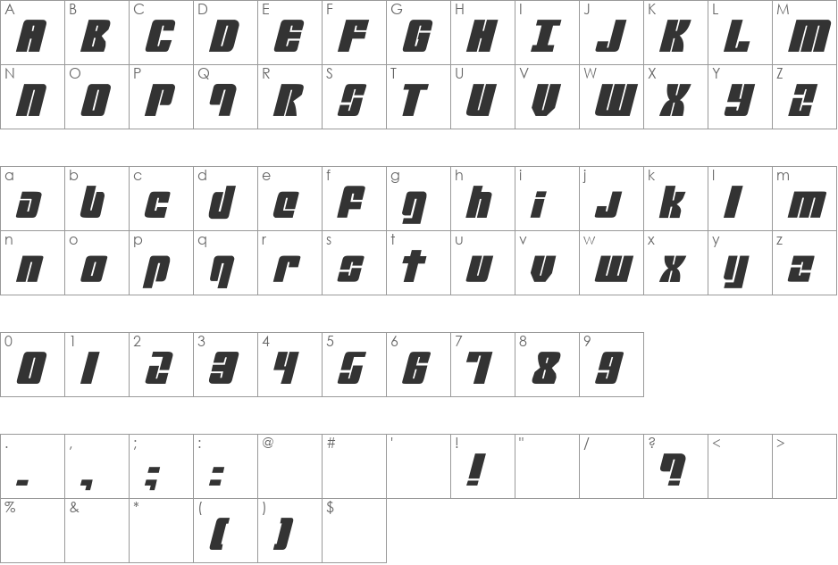 Mobile Infantry font character map preview