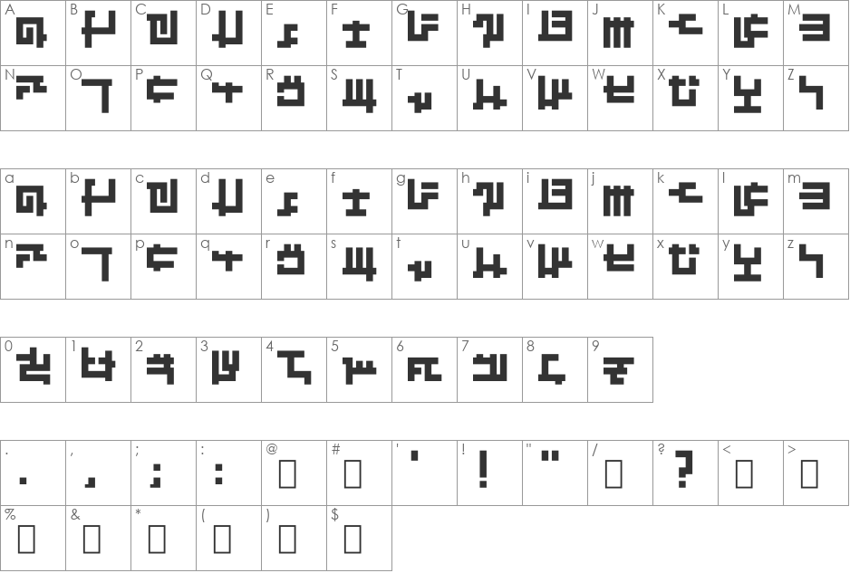 Mobile Kruptos font character map preview