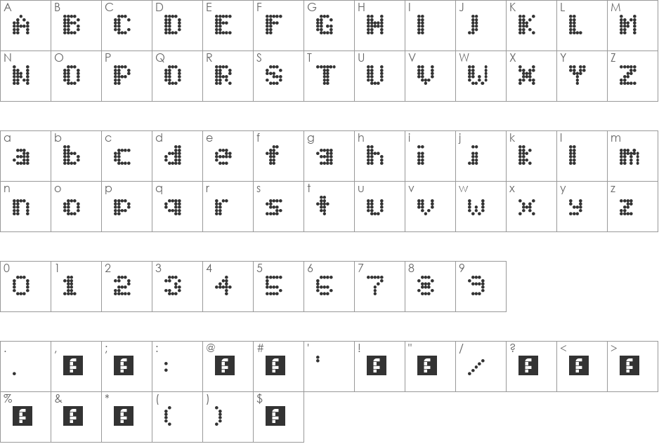 Mobitec 6x6 font character map preview