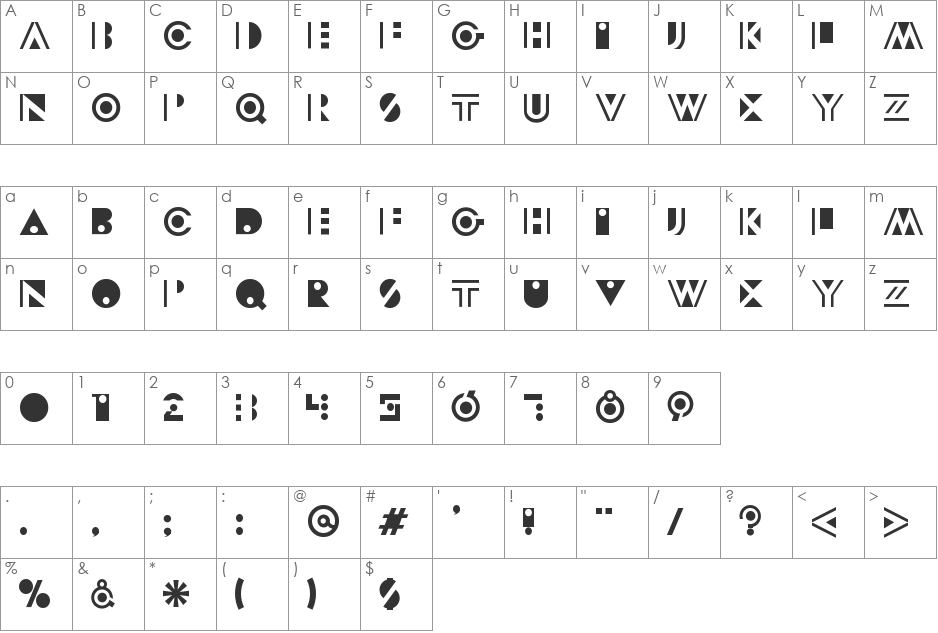 Modeccio font character map preview