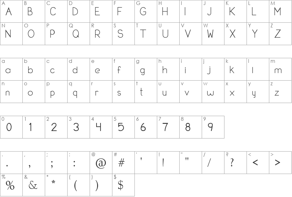 Modeno LX font character map preview