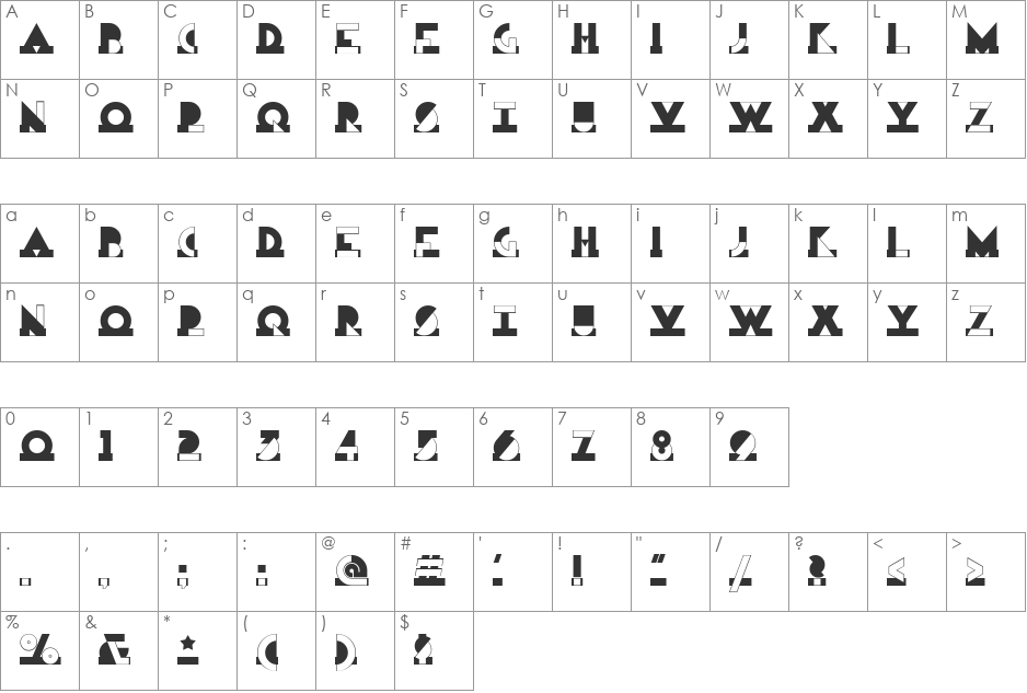 Modern Art NF font character map preview