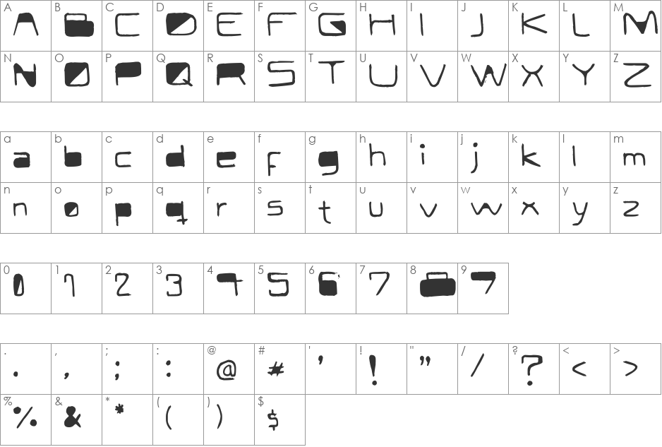 Modern Curve font character map preview