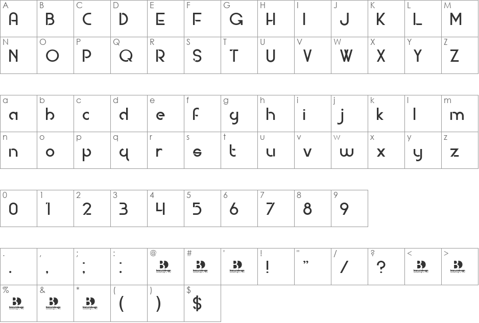 Modern Deco font character map preview