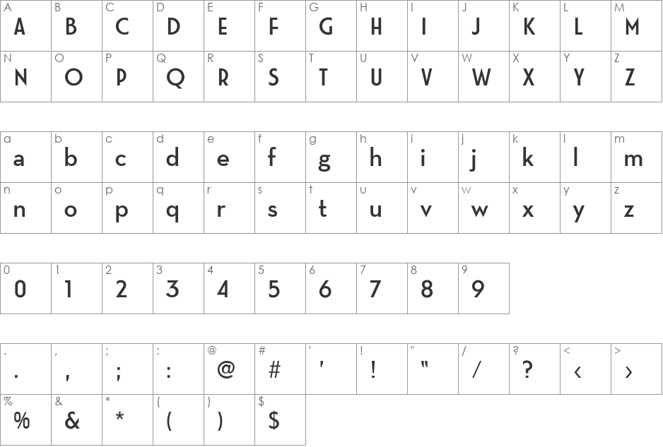 Modern M font character map preview