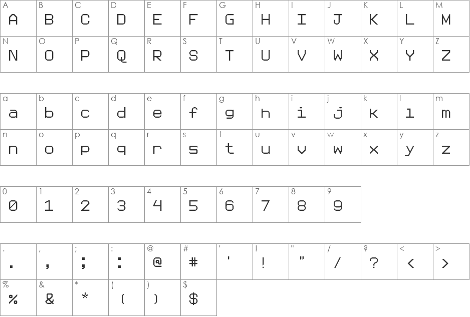 modern monospace font character map preview