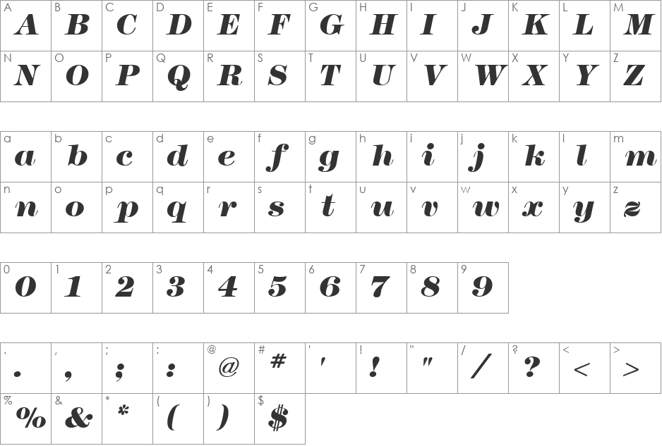 Modern No. 216 Heavy font character map preview