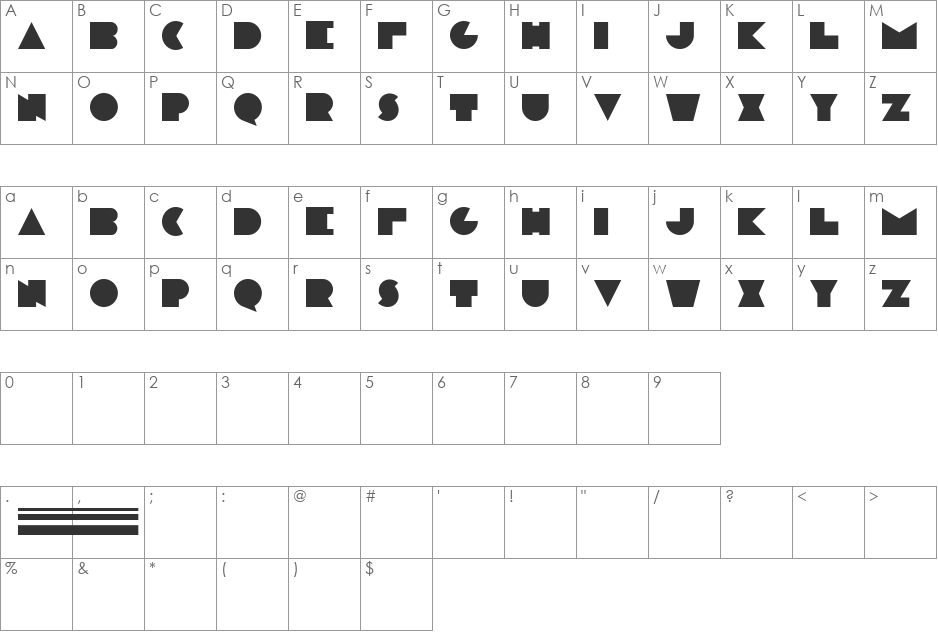 Modern plate font character map preview