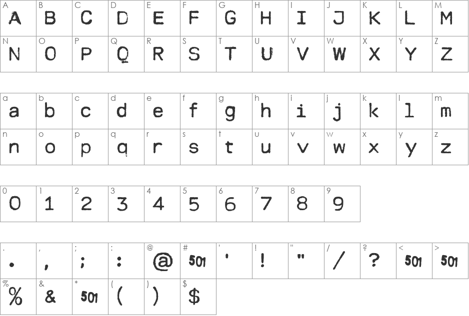MODERN TYPEWRITER font character map preview