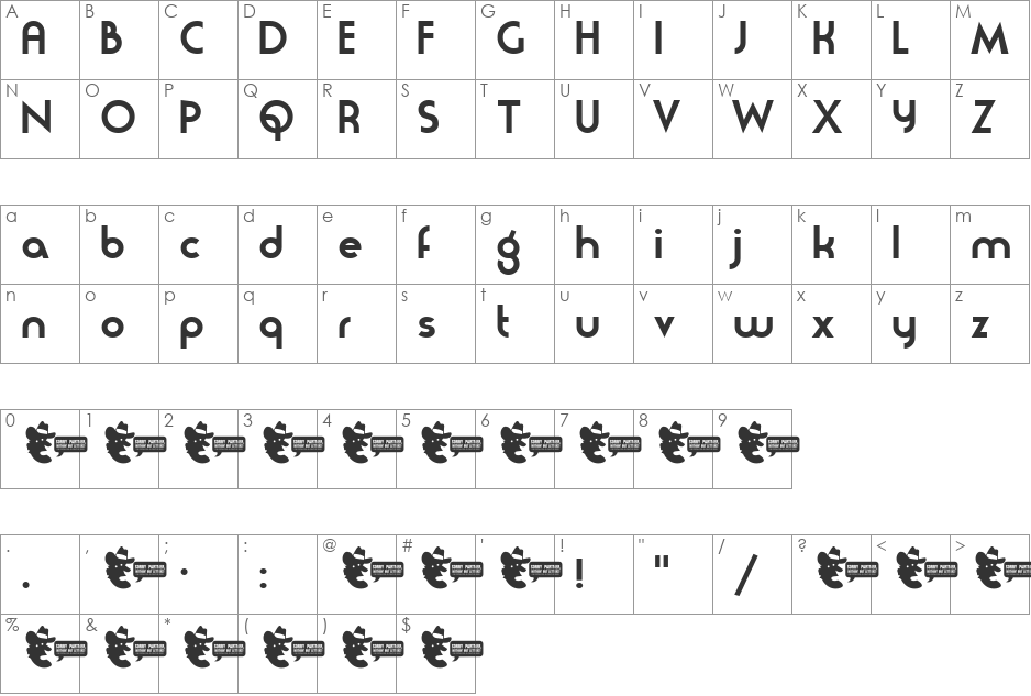 moderna font character map preview
