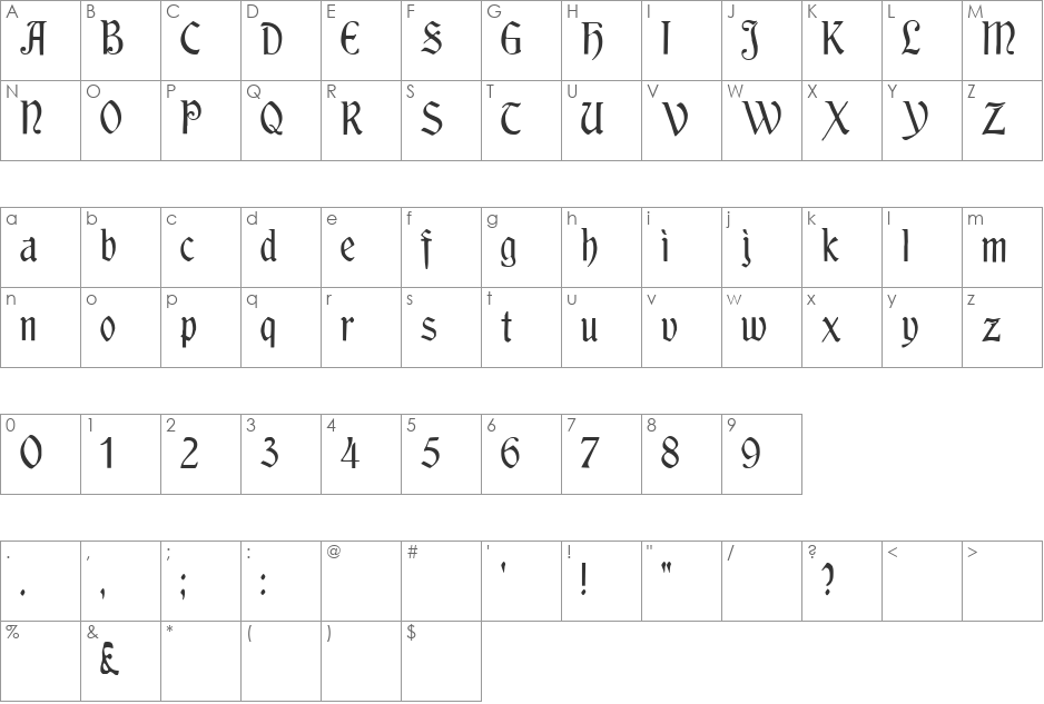 Moderna font character map preview