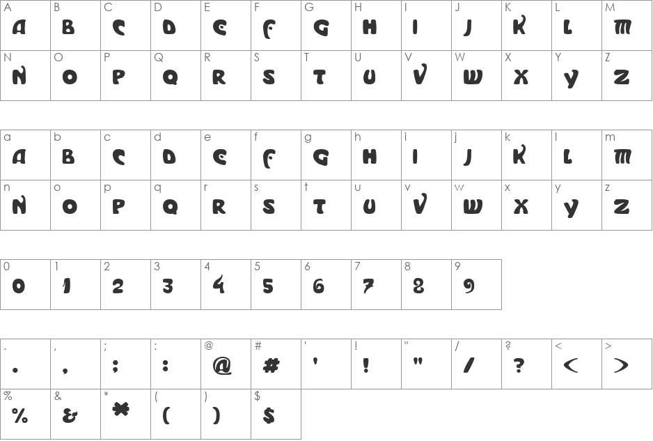 Moderno font character map preview