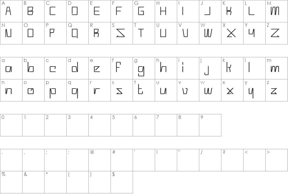 Moderno font character map preview