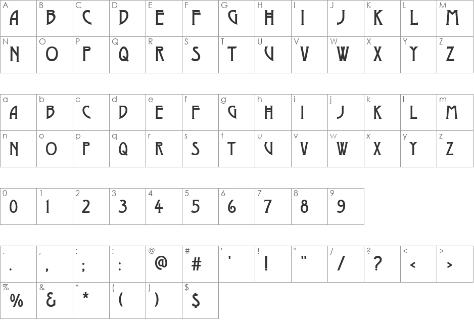 Moderno One font character map preview