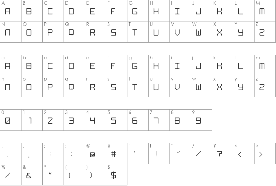 Moderno Rounded font character map preview