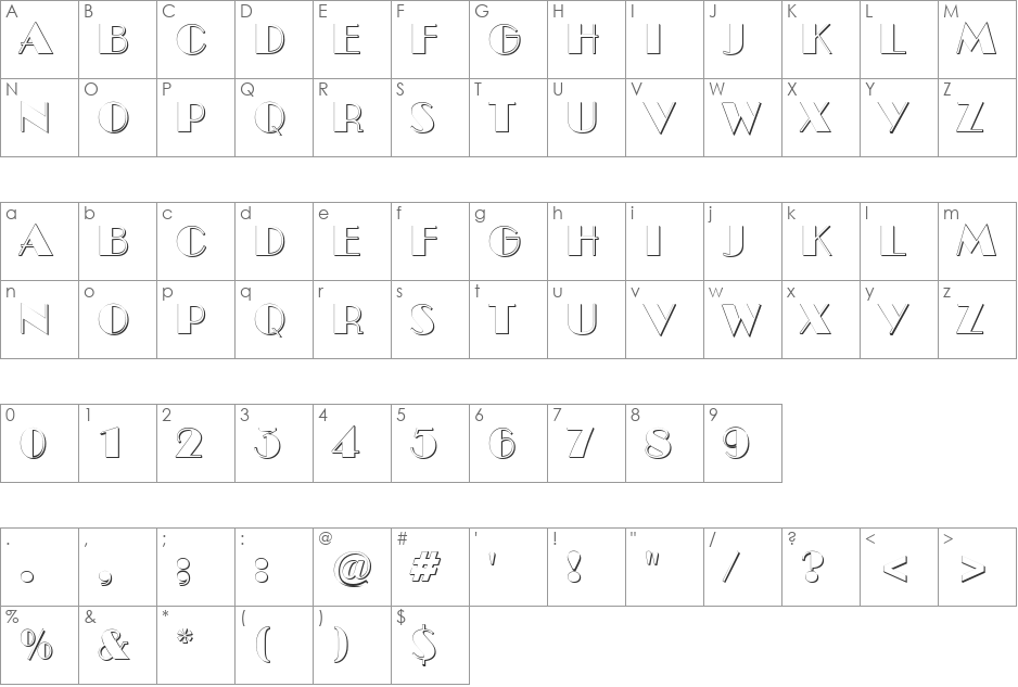 a_Bento3Dxtr font character map preview