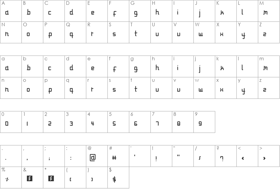 Modulare 1 font character map preview