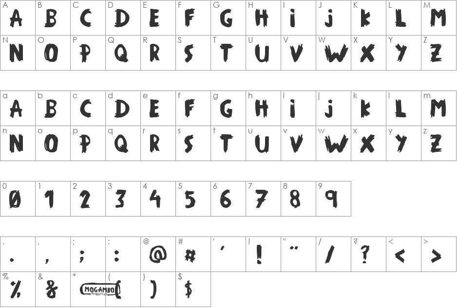 MOGAMBO! font character map preview