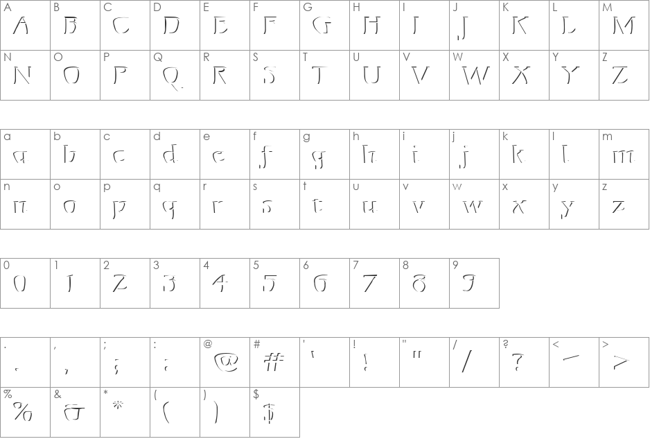 Mojacalo Relief font character map preview