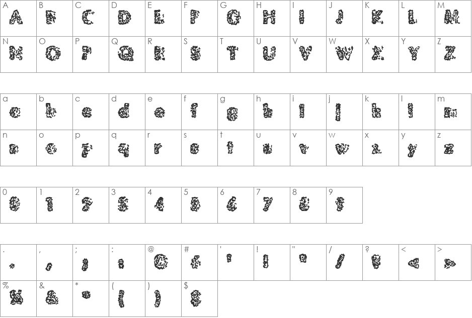 Moldy Pillow font character map preview