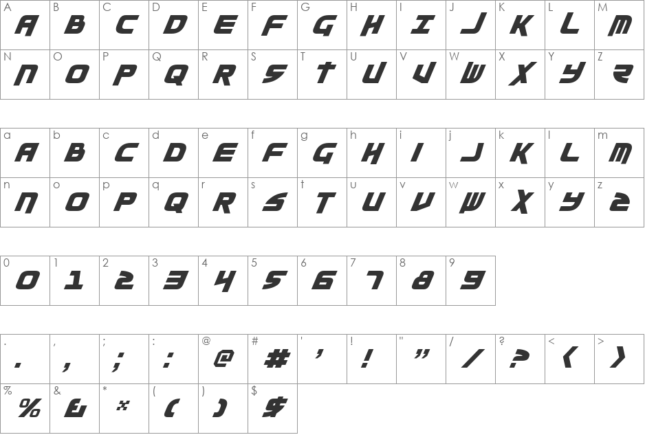 Moltors Italic font character map preview