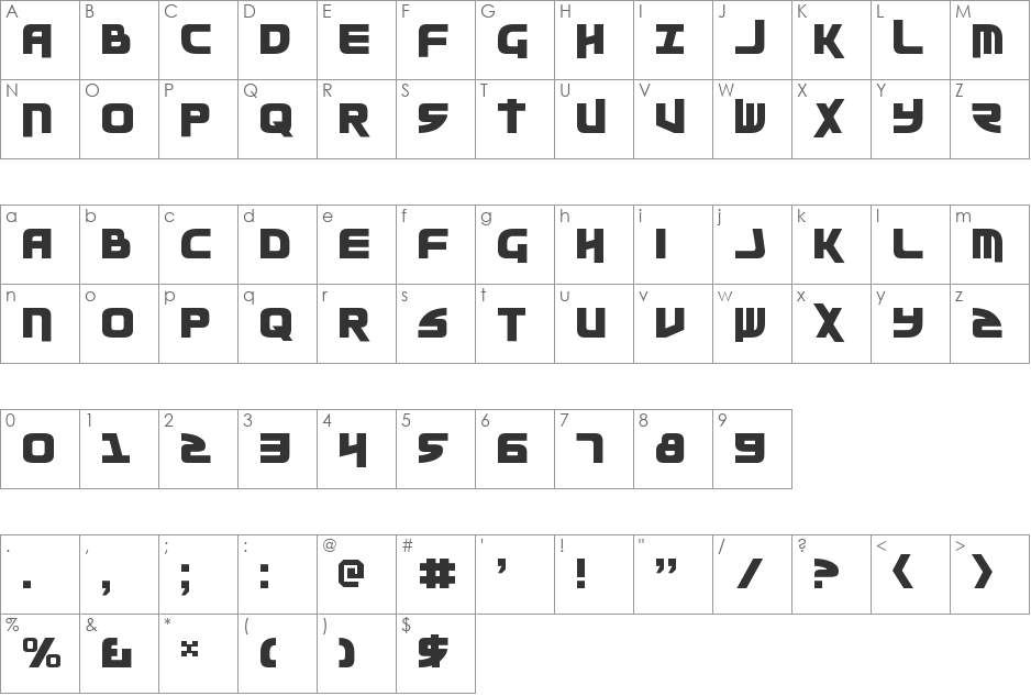 Moltors Outline font character map preview