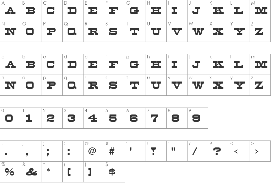 Mona font character map preview