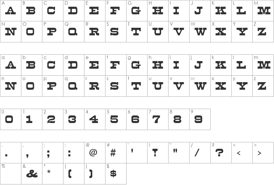 Mona font character map preview