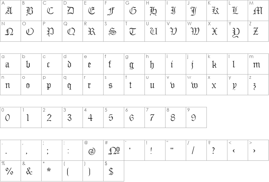 MonAmourFraktur font character map preview