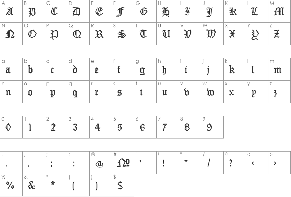 MonAmourFraktur-Broken font character map preview