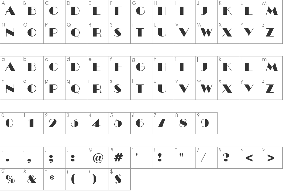 a_BentTitul font character map preview