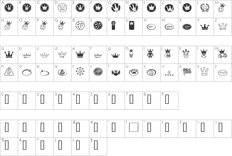 Monarchbats font character map preview