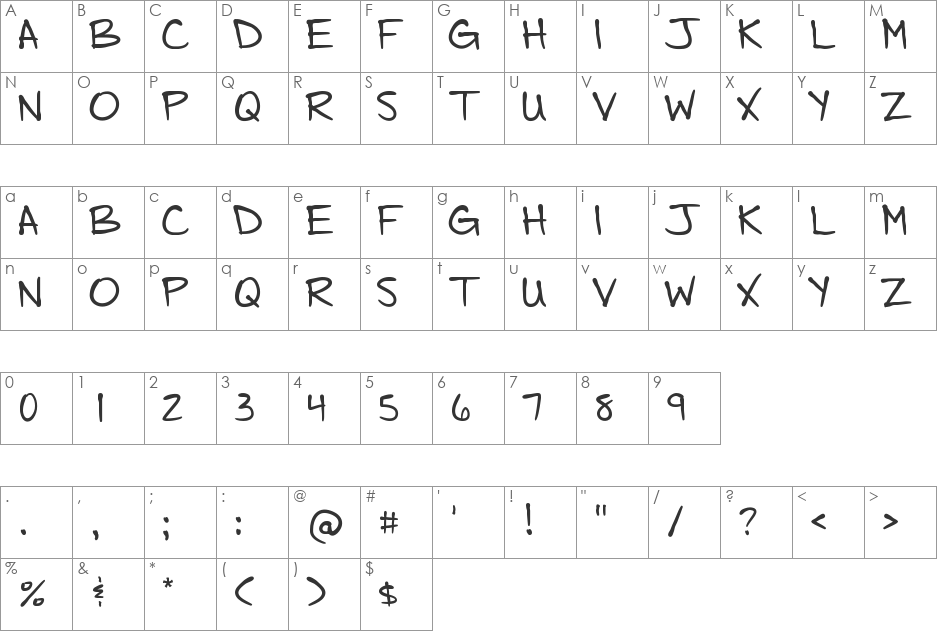 Monday Morning font character map preview
